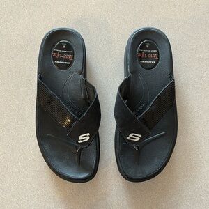 Skechers Tone Ups Black Sequin Platform Flip Sandals